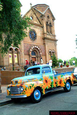 Truck in Front of Church | Santa Fe Chamber of Commerce | Santa Fe, NM